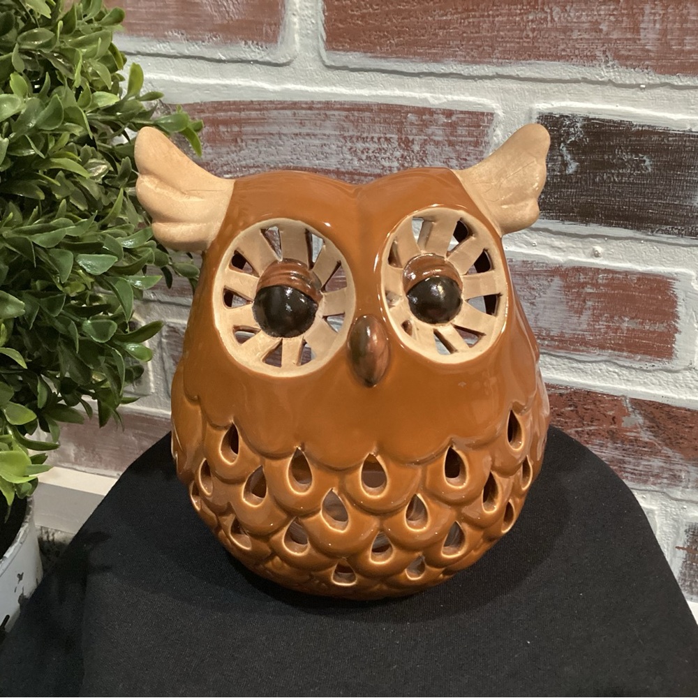 🟠 Ceramic Crafted Owl Candle Holder - Excellent Gently Used Condition - Picture 2 of 9